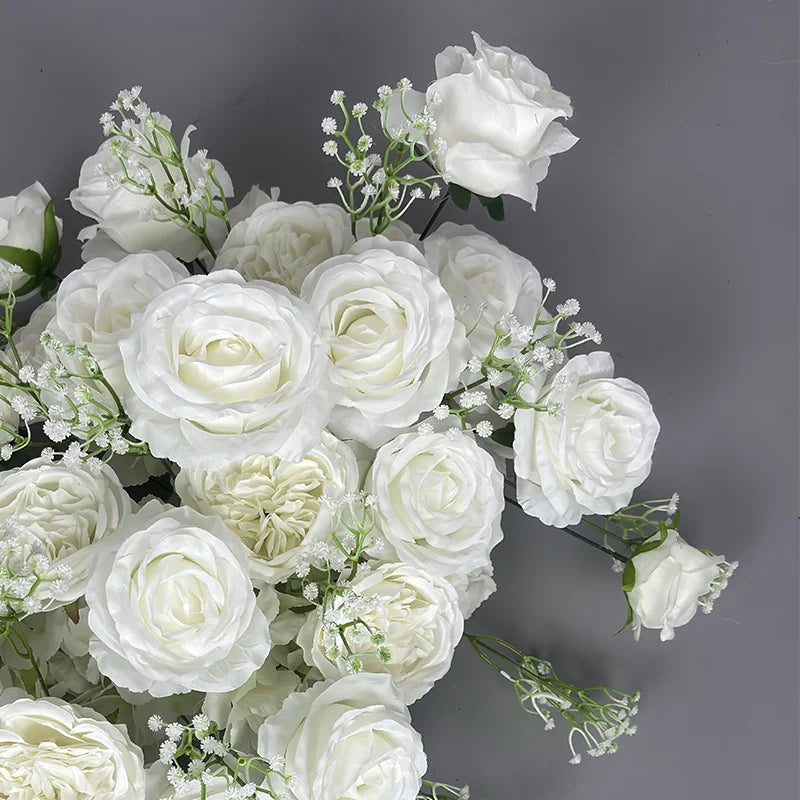 105cm Luxury White Rose Artificial Flower Row Wedding Table Centerpiece Flowers Backdrop Wall Arches Decor Party Stage Floral