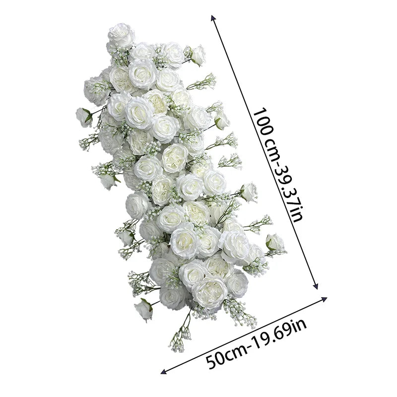 105cm Luxury White Rose Artificial Flower Row Wedding Table Centerpiece Flowers Backdrop Wall Arches Decor Party Stage Floral
