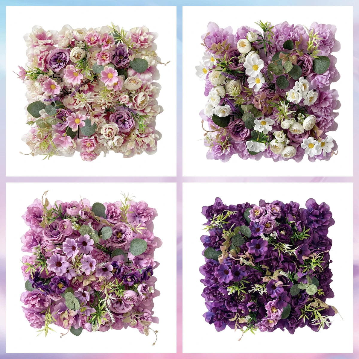 6Pcs Flower Wall Panels Silk Rose Floral Decorative Faux Flower Wall Background for Wedding Home Decoration Shop Party Backdrop
