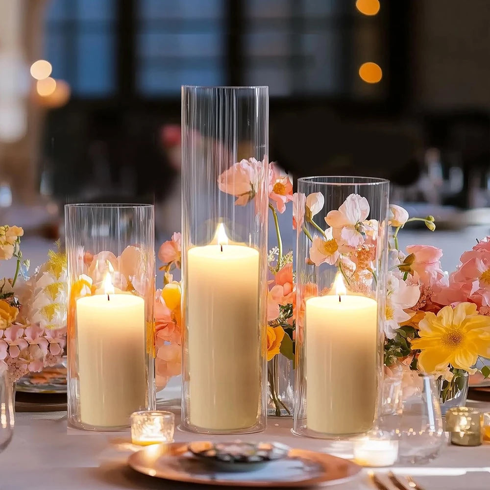 Clear Glass Cylinder Vases 10 20 25cm Tall Cylinder Vases for Centerpieces, Glass Flower Vase Floating Candle Holder Vase