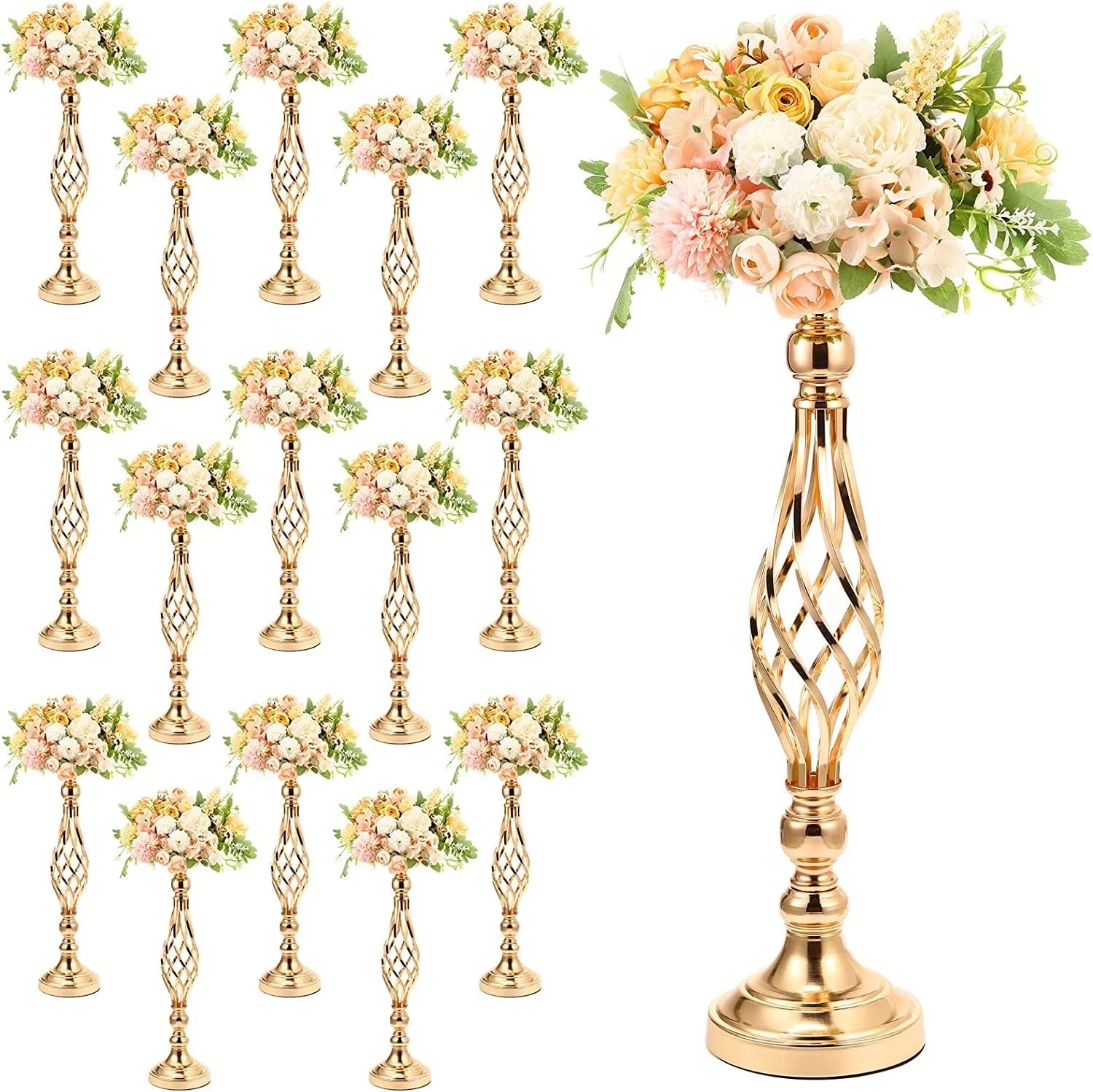 10 Pcs Metal Flower Arrangement Stand Wedding  Centerpieces  20 Inch Tall Elegant   Vase Gold Candelabra