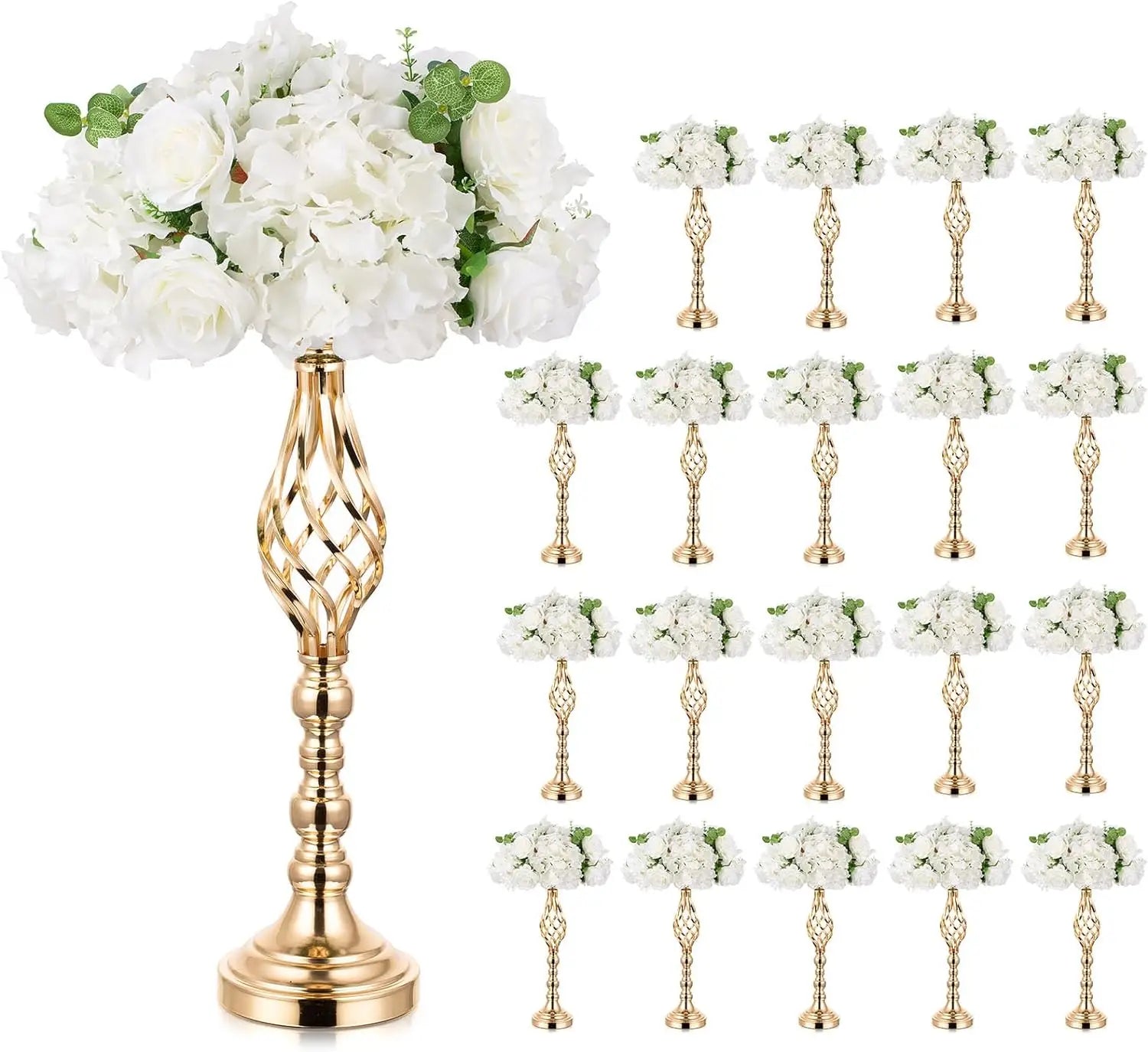 10 Pcs Metal Flower Arrangement Stand Wedding  Centerpieces  20 Inch Tall Elegant   Vase Gold Candelabra