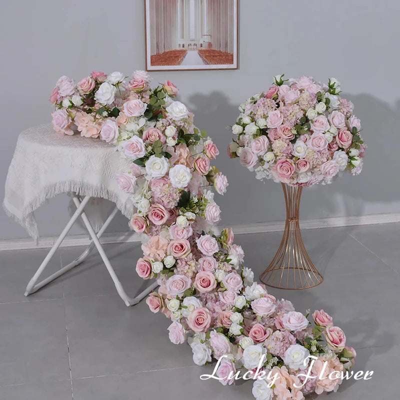 Artificial Flowers Table Centerpiece Floral Ball Wedding Decoration Table Sofa Flower Runner Long Flower Row Party Event Decor