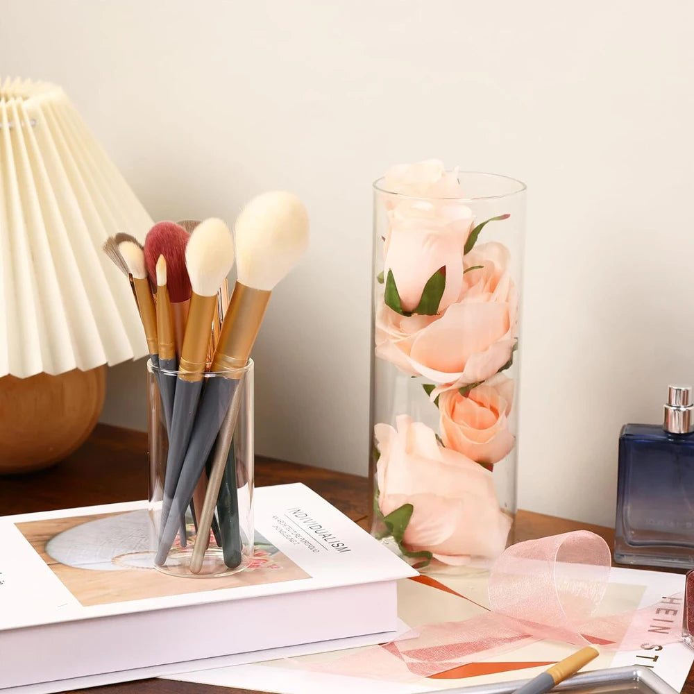 Clear Glass Cylinder Vases 10 20 25cm Tall Cylinder Vases for Centerpieces, Glass Flower Vase Floating Candle Holder Vase