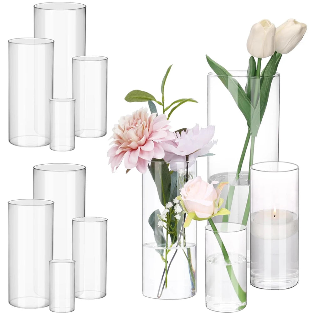 Clear Glass Cylinder Vases 10 20 25cm Tall Cylinder Vases for Centerpieces, Glass Flower Vase Floating Candle Holder Vase