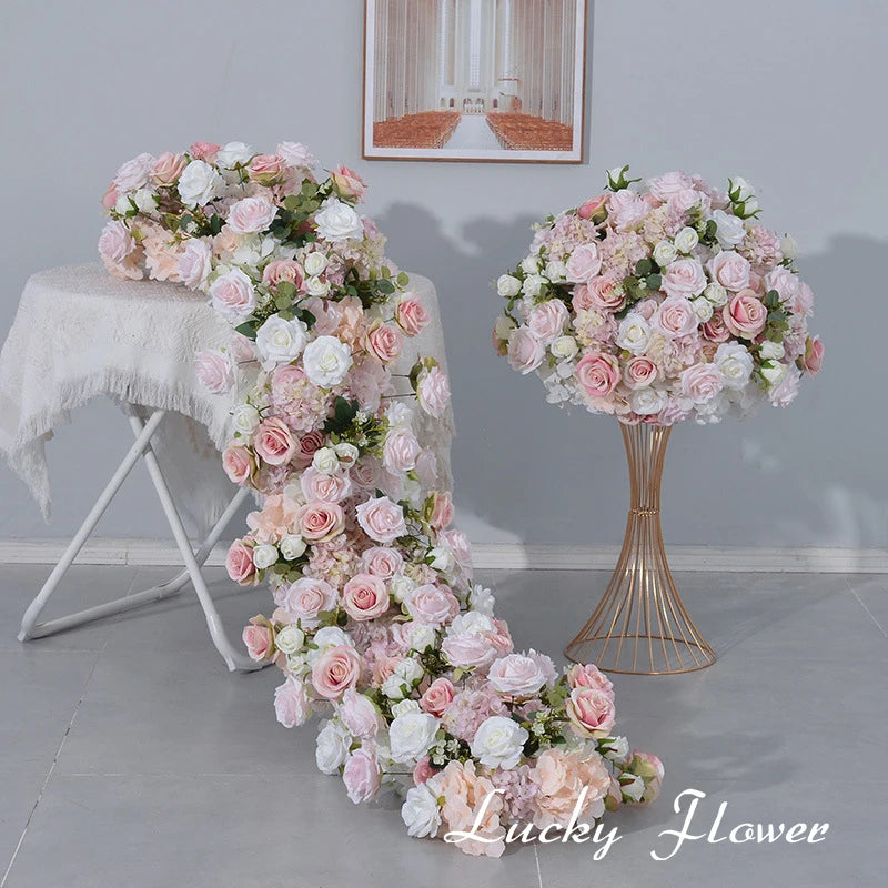Artificial Flowers Table Centerpiece Floral Ball Wedding Decoration Table Sofa Flower Runner Long Flower Row Party Event Decor