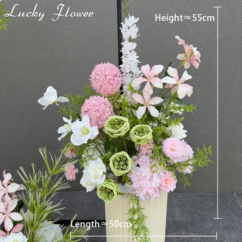 Artificial Flowers Wedding Decoration Hanging Flower Row Background Arch Decor Road Lead Flower Ball Floral Backdrop Arrangement