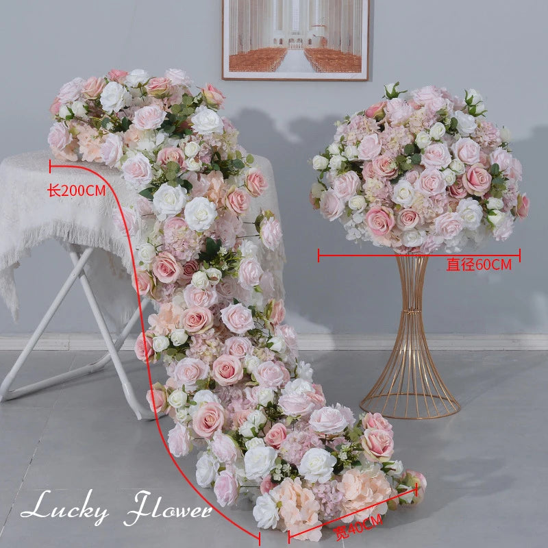 Artificial Flowers Table Centerpiece Floral Ball Wedding Decoration Table Sofa Flower Runner Long Flower Row Party Event Decor