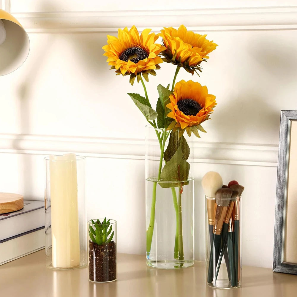Clear Glass Cylinder Vases 10 20 25cm Tall Cylinder Vases for Centerpieces, Glass Flower Vase Floating Candle Holder Vase