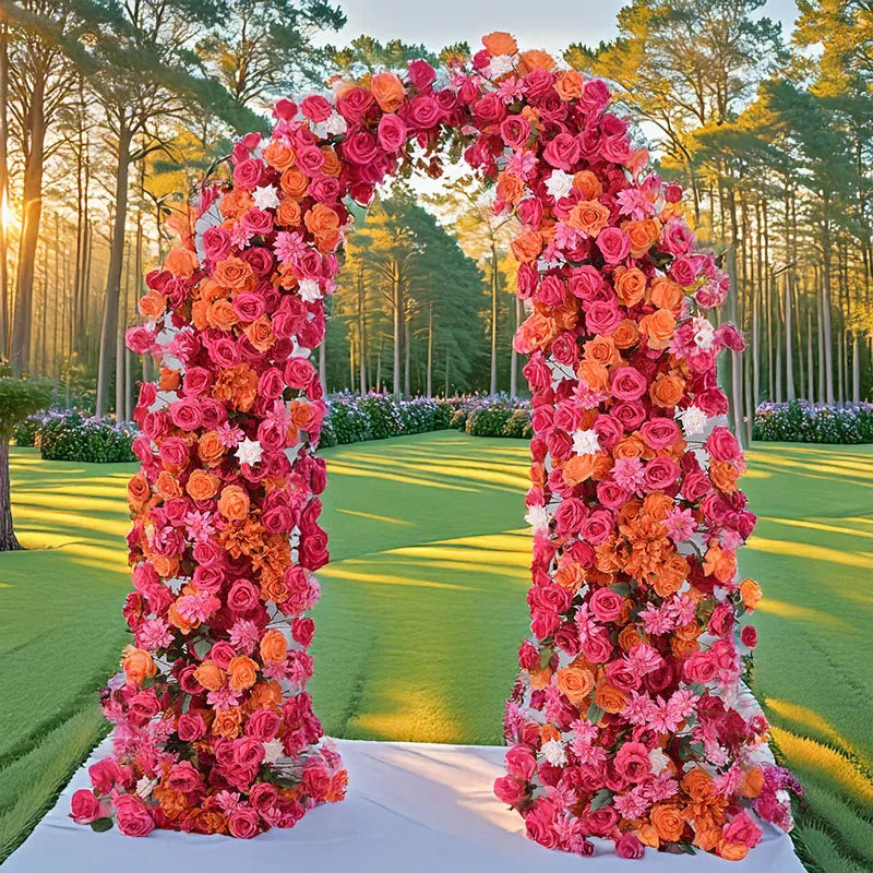 2.3M New Artificial Flower Rose Red Orange Horn Stand Floral Arrangement Proposal Engagement Arch Decoration