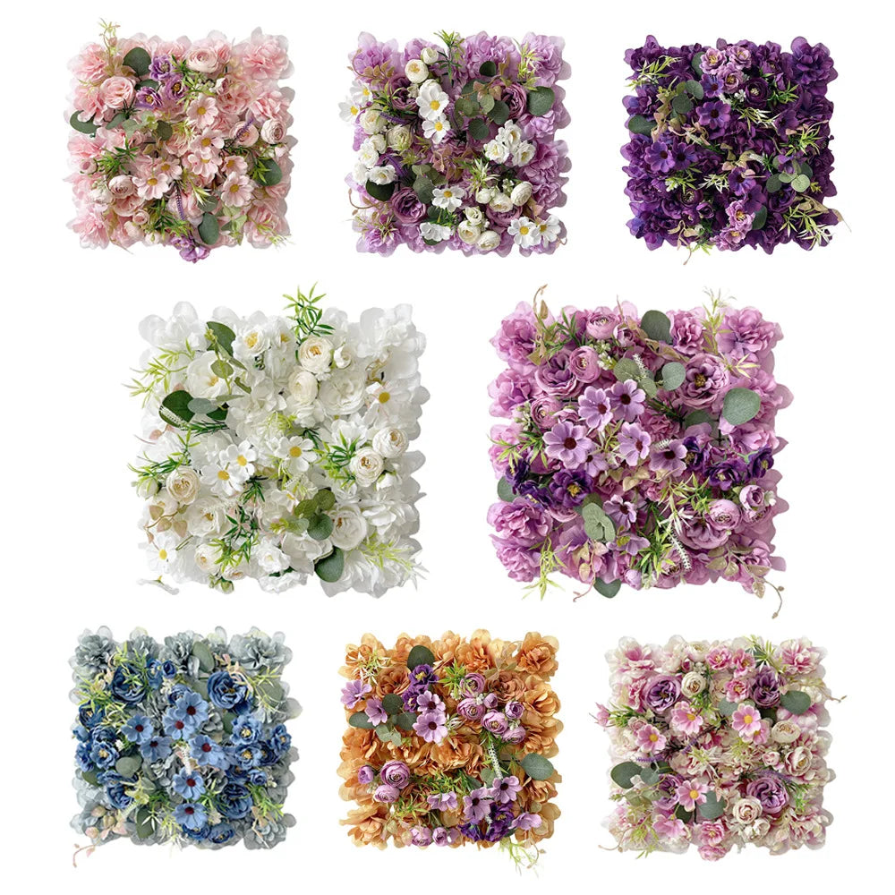 6Pcs Flower Wall Panels Silk Rose Floral Decorative Faux Flower Wall Background for Wedding Home Decoration Shop Party Backdrop