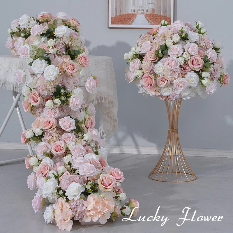 Artificial Flowers Table Centerpiece Floral Ball Wedding Decoration Table Sofa Flower Runner Long Flower Row Party Event Decor