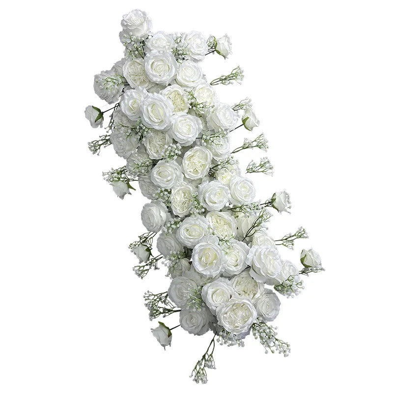 105cm Luxury White Rose Artificial Flower Row Wedding Table Centerpiece Flowers Backdrop Wall Arches Decor Party Stage Floral