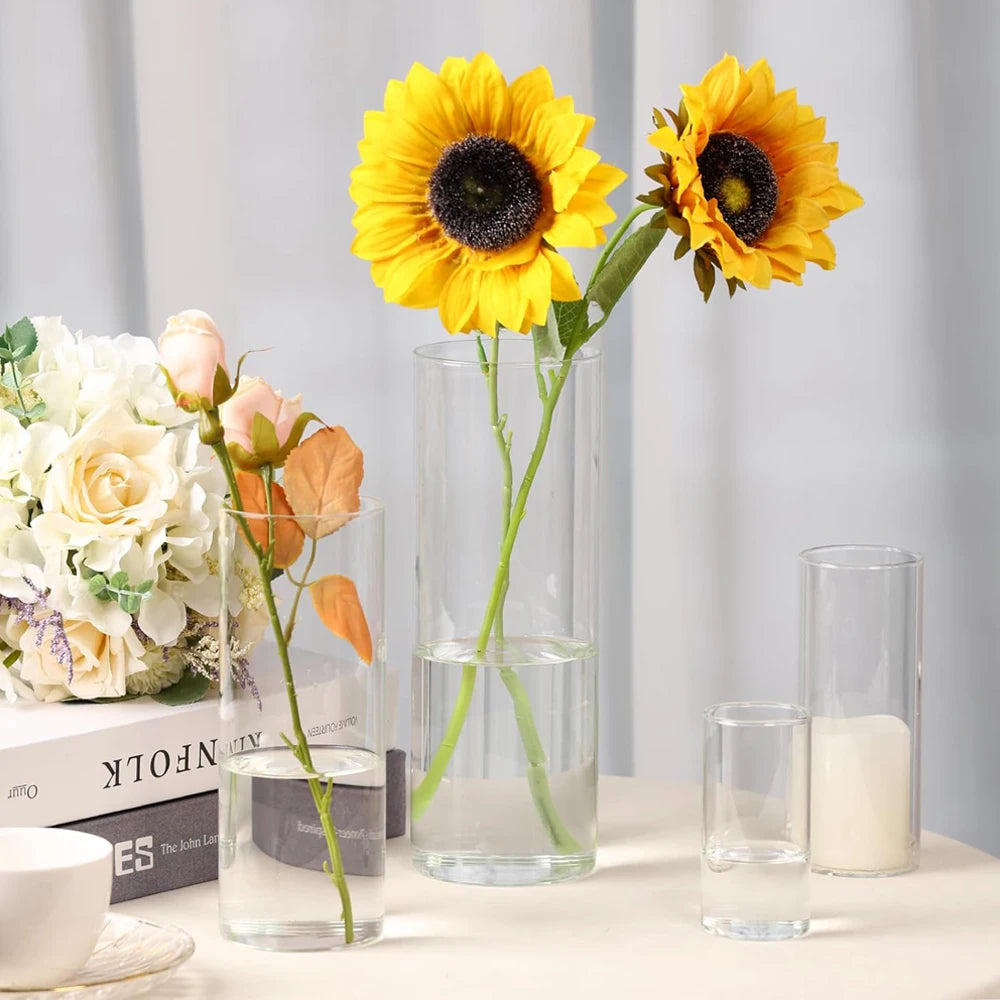 Clear Glass Cylinder Vases 10 20 25cm Tall Cylinder Vases for Centerpieces, Glass Flower Vase Floating Candle Holder Vase