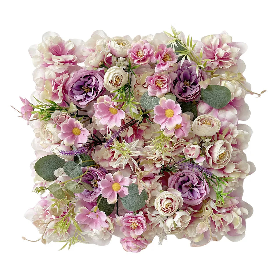 6Pcs Flower Wall Panels Silk Rose Floral Decorative Faux Flower Wall Background for Wedding Home Decoration Shop Party Backdrop